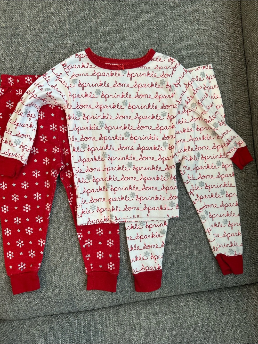 Koala Kids Red and White 'Sparkle' Script Holiday Pajama Set 18m